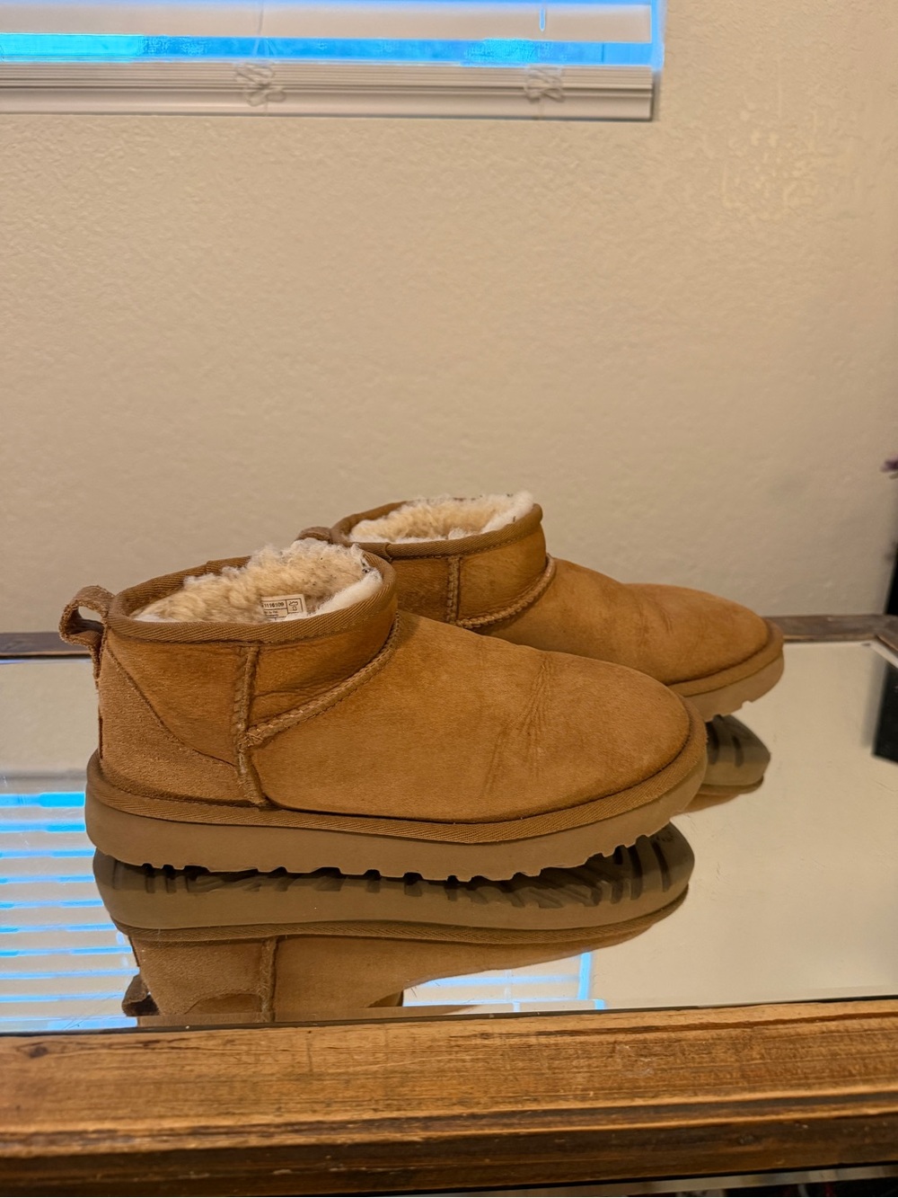 UGG Chestnut Tan Mini Classic Suede Shearling Slippers